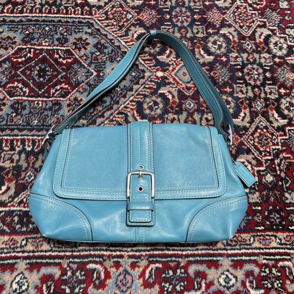 Coach F11196 MEDIUM Vintage Y2K Soho Flap Leather Shoulder Bag Blue